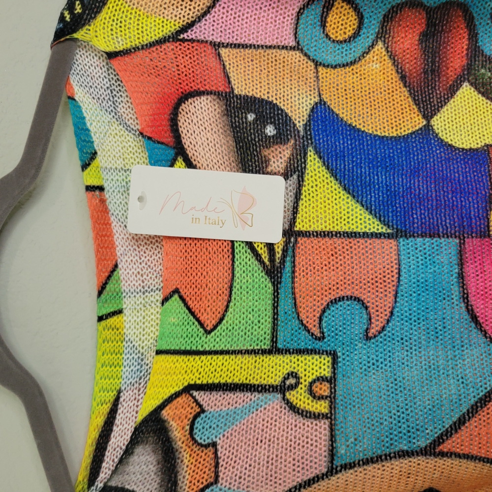 Vibrant Yellow and Blue Boxy Graphic Blouse - Picture 3 of 8